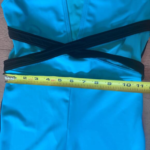 Weissman Elite Dance Turquoise and Black Sleeveless Catsuit size large - Picture 4 of 12
